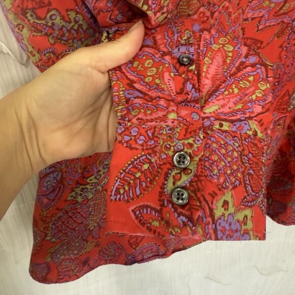 Lands End Long Sleeve Button Up 24W Red Paisley Supima Cotton No Iron Preppy - Picture 4 of 5